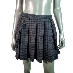 Hot Topic Black & Grey Plaid Suspender Skirt Size S Pockets Zip Casual Gray